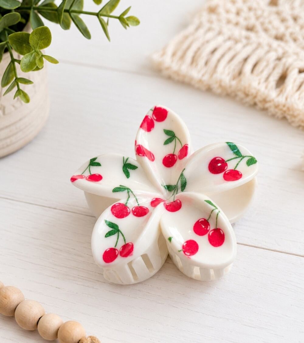 Acrylic Off White Cherry Flower Hair Claw Clip New